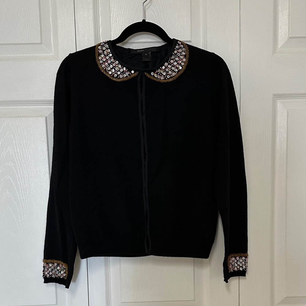 NWOT Marc by Marc Jacobs Black Wool Cardigan with Embellished Collar
